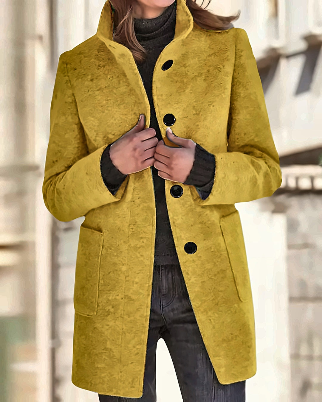 Manteau en laine bouclée Constance — Moutarde