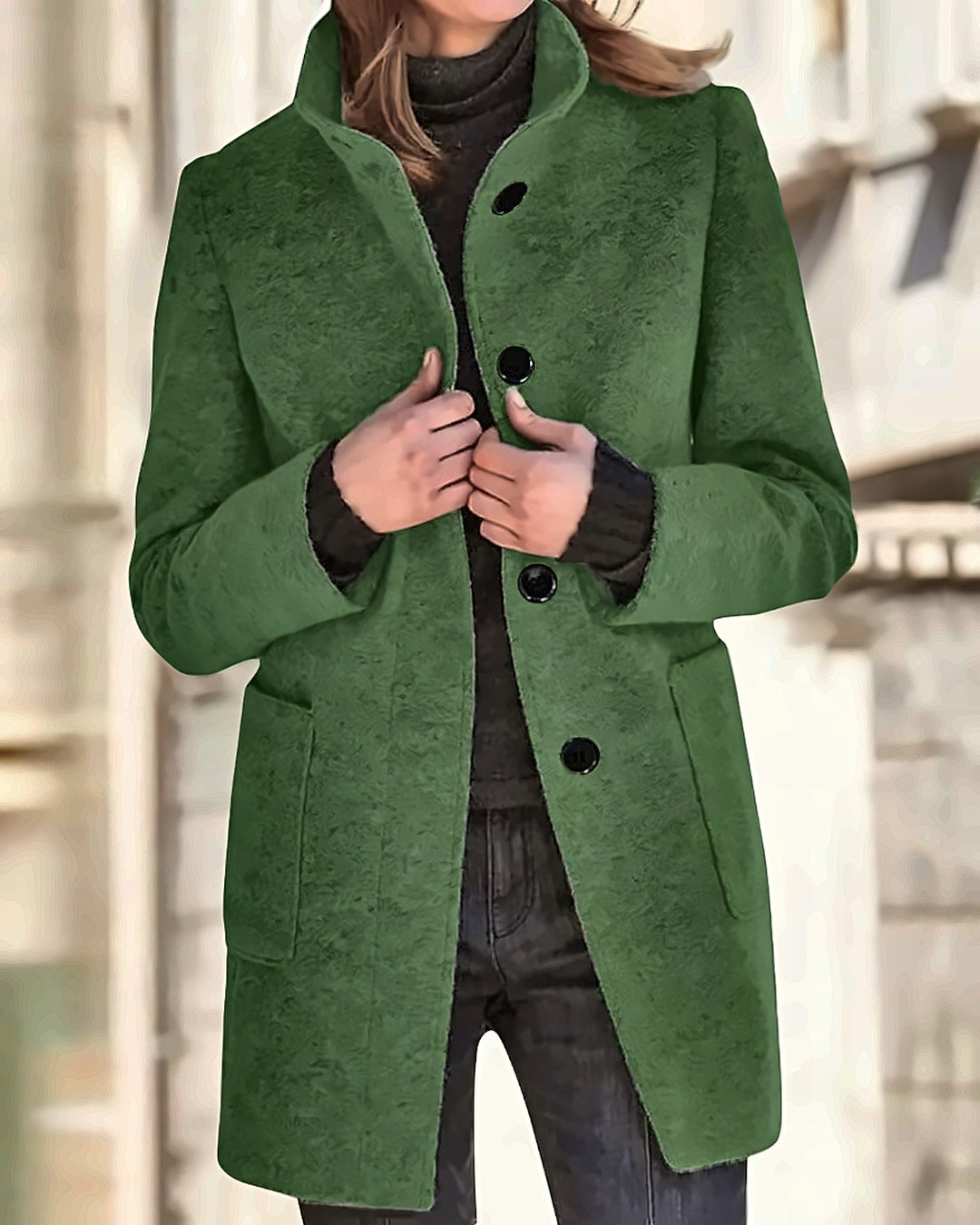 Manteau en laine bouclée Constance — Vert foncé