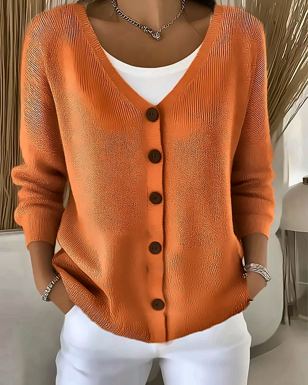 Gilet en maille col V Léa — Orange