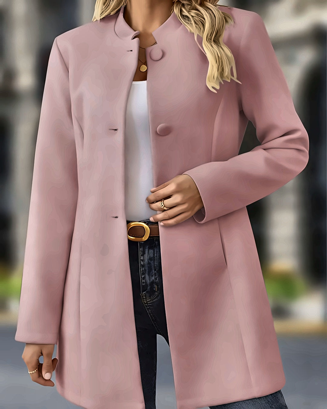 Manteau col officier Juliette — Rose poudré