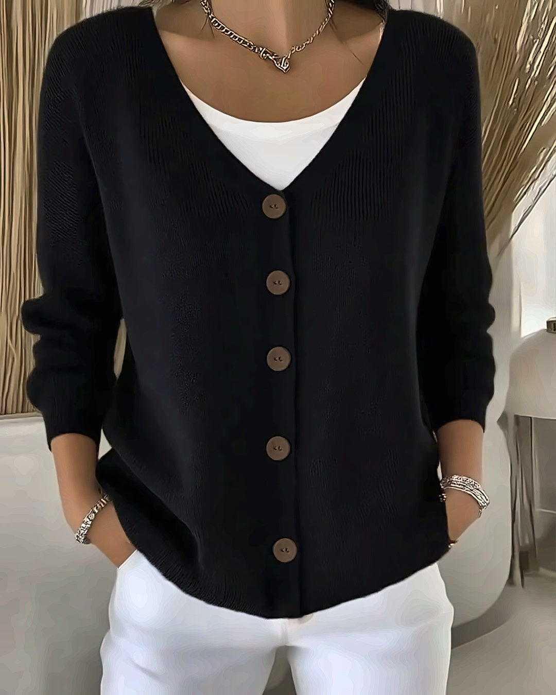 Gilet en maille col V Léa — Noir