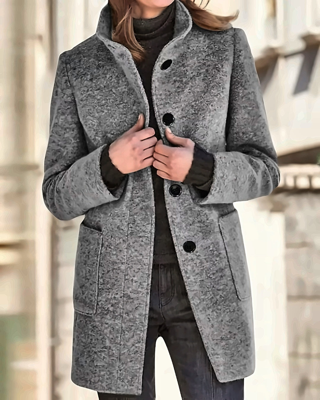 Manteau en laine bouclée Constance — Gris clair