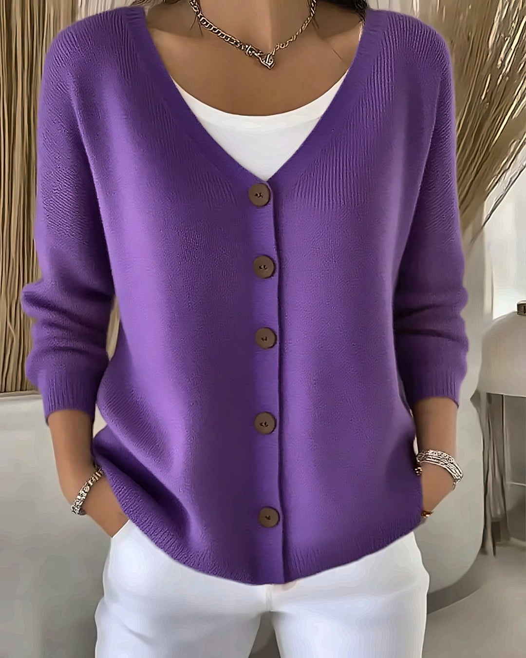 Gilet en maille col V Léa — Violet