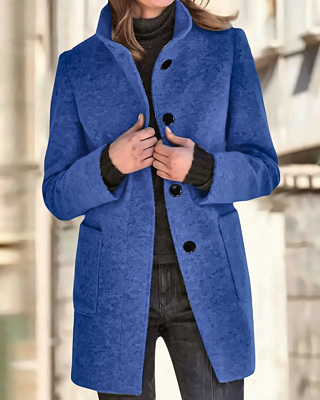 Manteau en laine bouclée Constance — Bleu