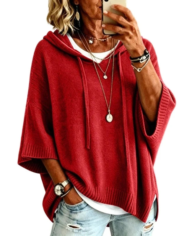 Pull à capuche oversize en maille Louise — Rouge