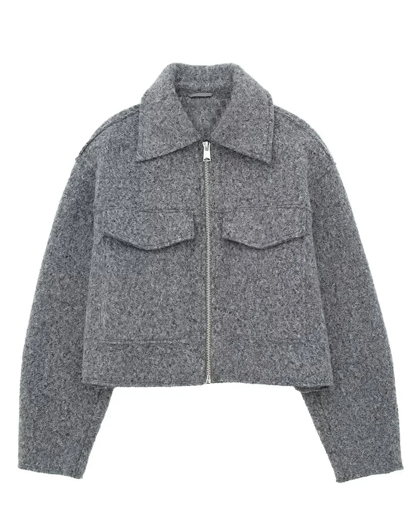 Veste courte en lainage zippée Adèle — Gris chiné