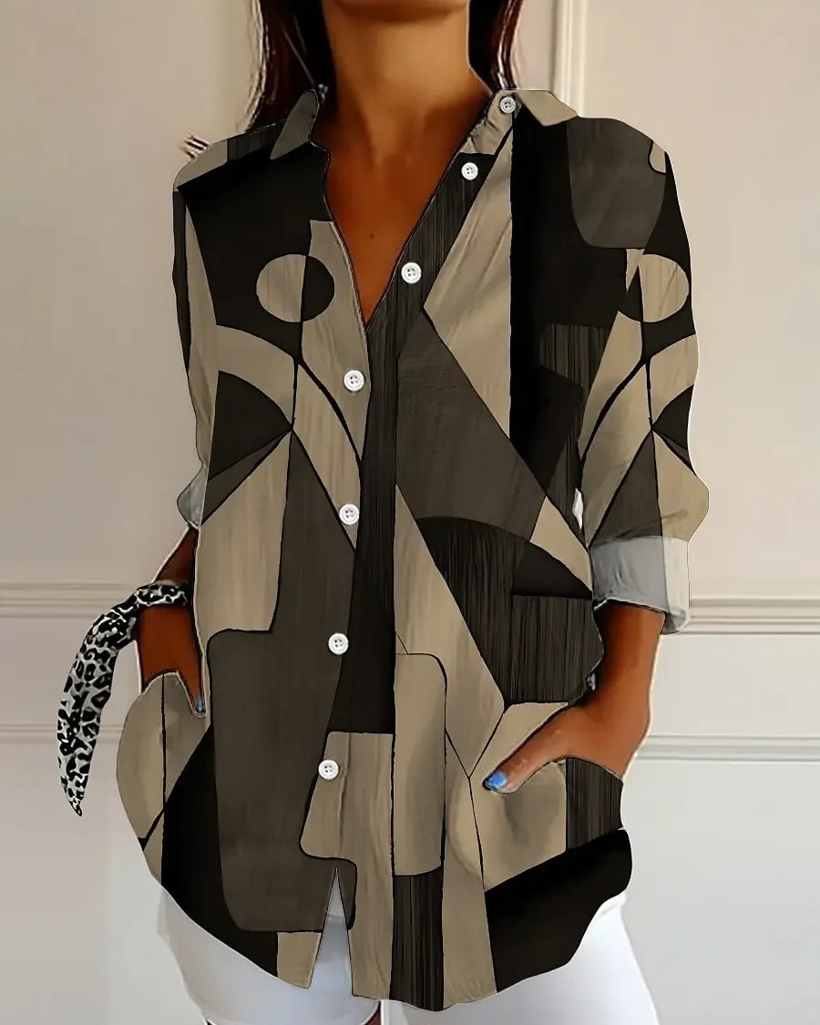 Chemise imprimé géométrique Delphine — Taupe