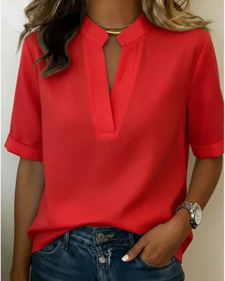 Blouse col V manches courtes Sidonie — Rouge