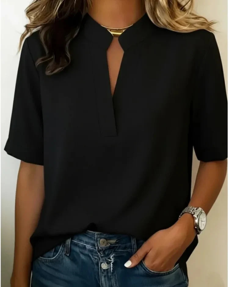 Blouse col V manches courtes Sidonie — Noir