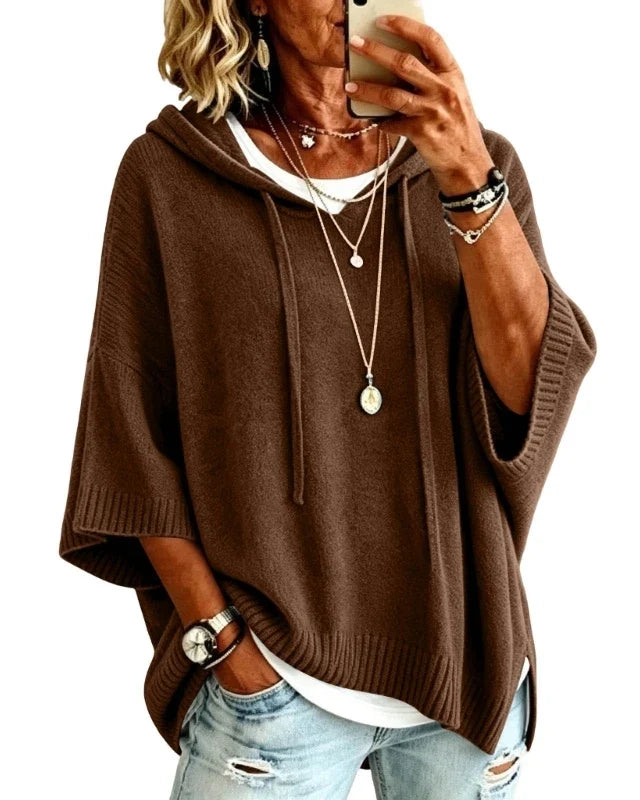 Pull à capuche oversize en maille Louise — Chocolat