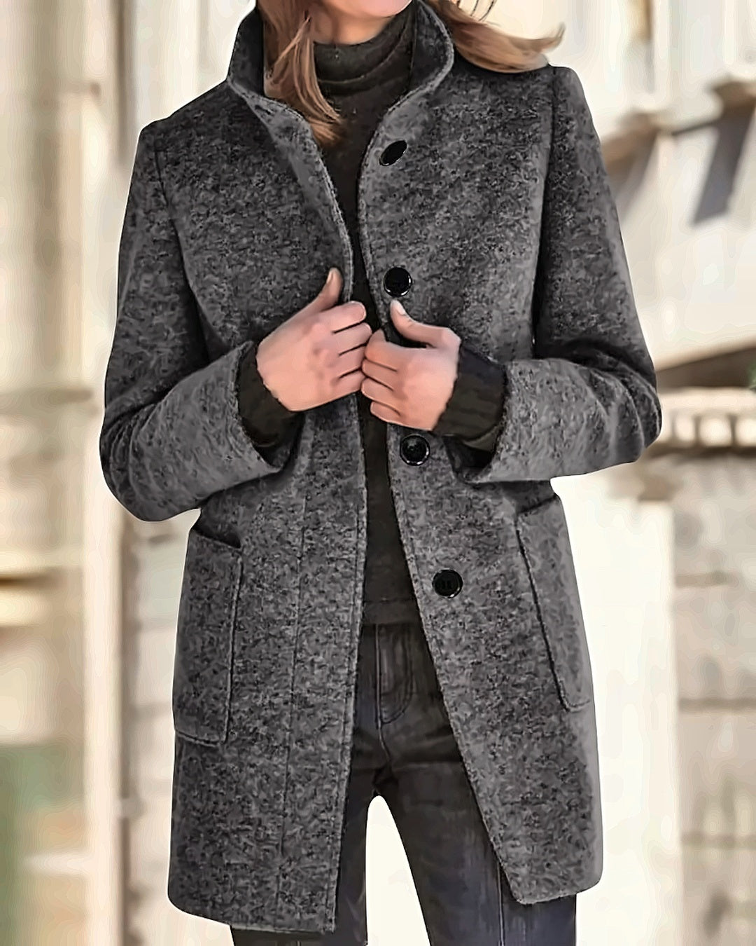 Manteau en laine bouclée Constance — Noir