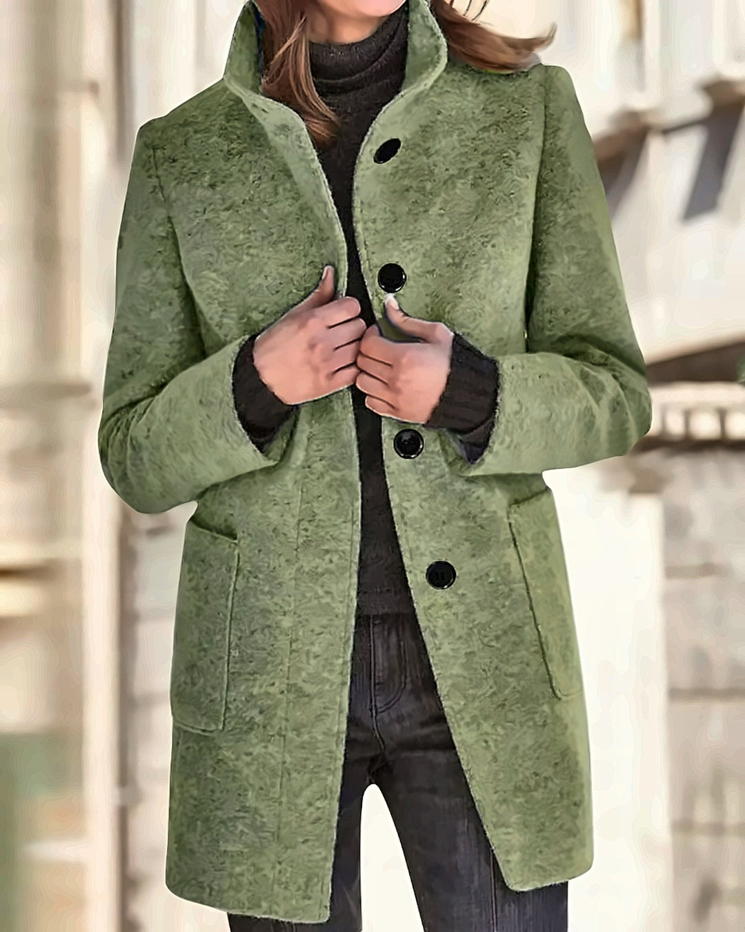 Manteau en laine bouclée Constance — Vert armée