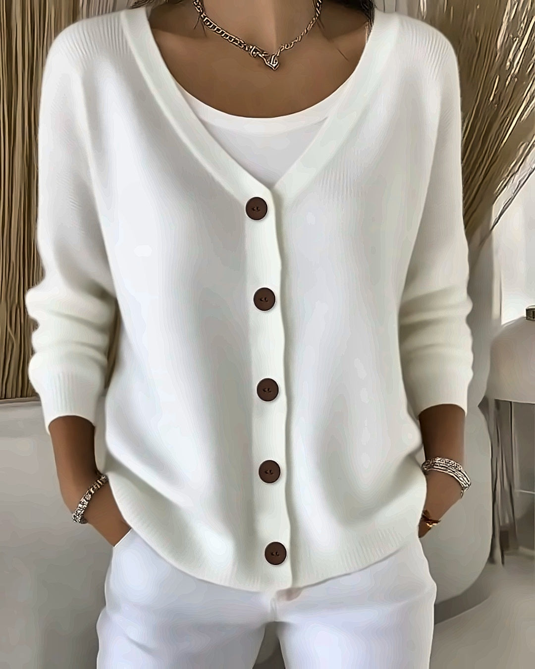 Gilet en maille col V Léa — Blanc