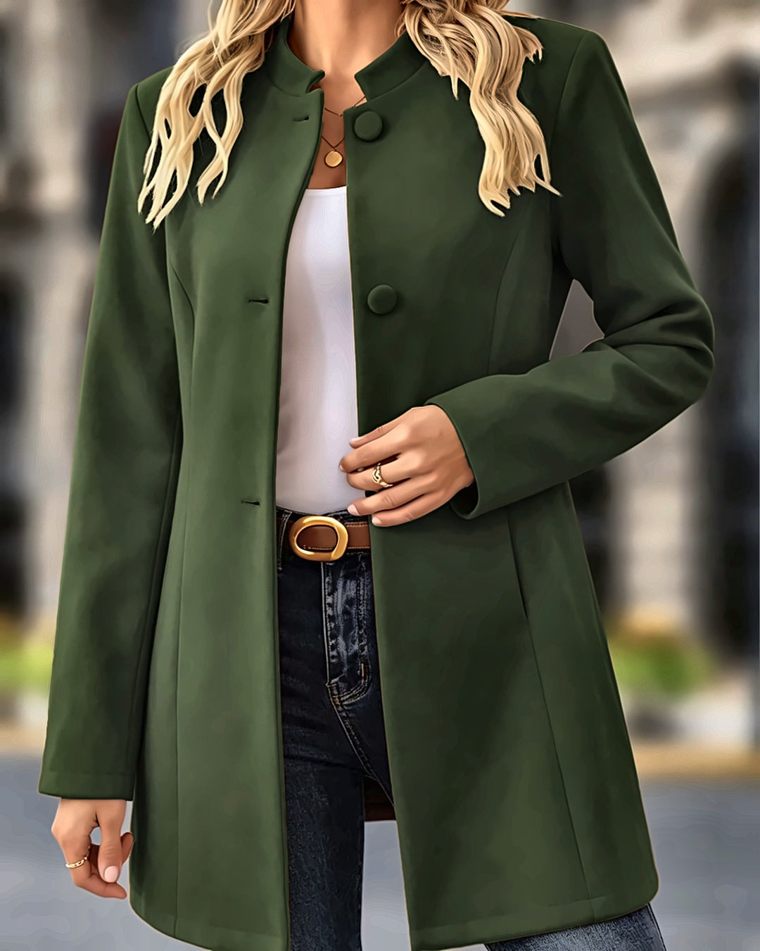Manteau col officier Juliette — Vert armée