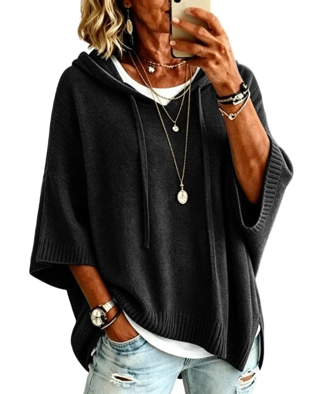 Pull à capuche oversize en maille Louise — Noir