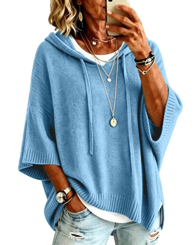 Pull à capuche oversize en maille Louise — Bleu ciel