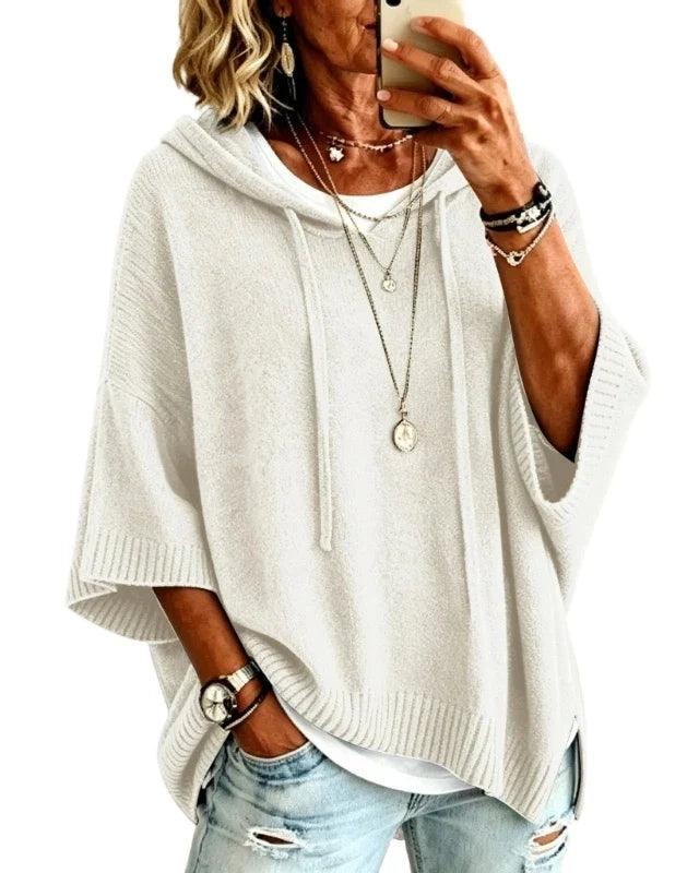 Pull à capuche oversize en maille Louise — Écru