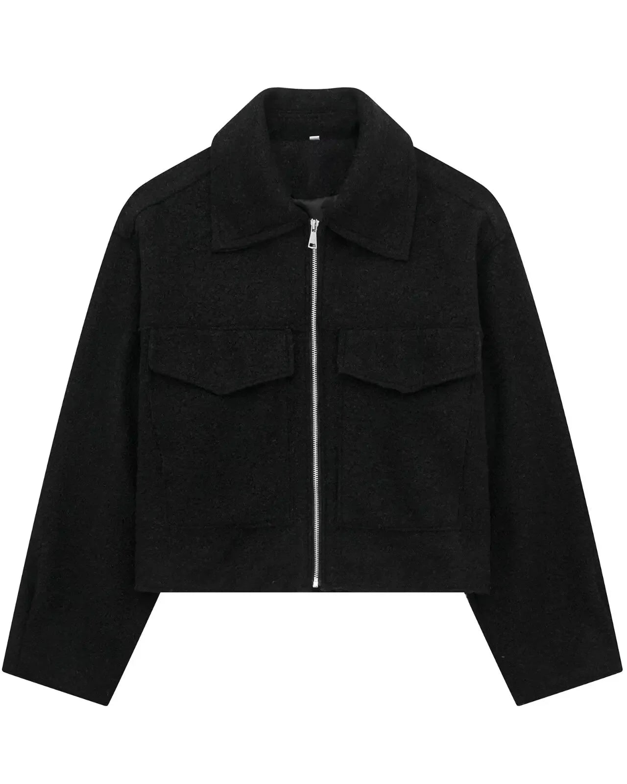 Veste courte en lainage zippée Adèle — Noir