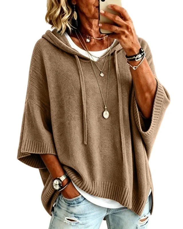 Pull à capuche oversize en maille Louise — Camel