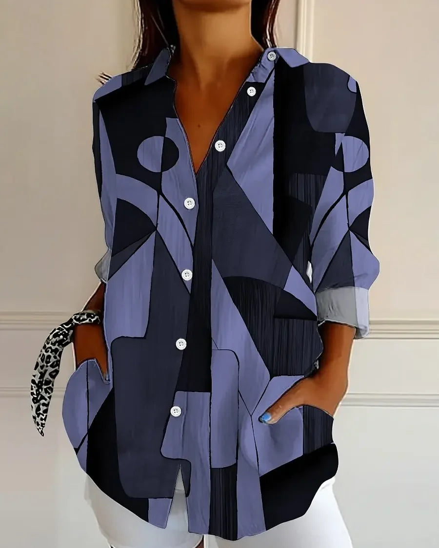 Chemise imprimé géométrique Delphine — Bleu