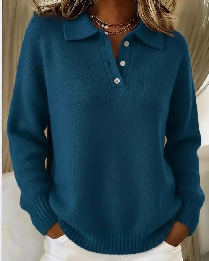 Pull polo en maille Agathe — Bleu pétrole