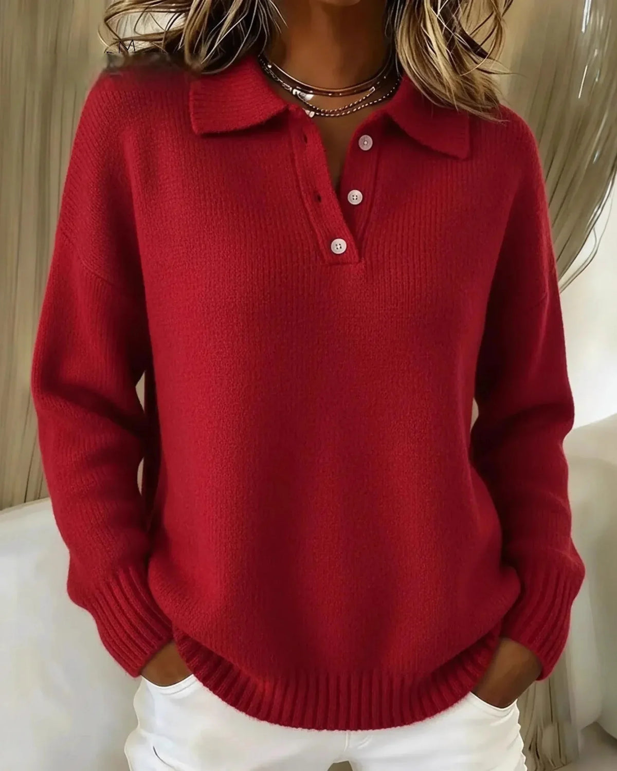 Pull polo en maille Agathe — Rouge