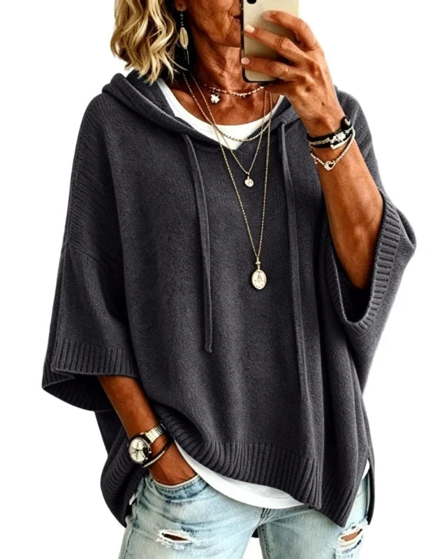 Pull à capuche oversize en maille Louise — Gris anthracite