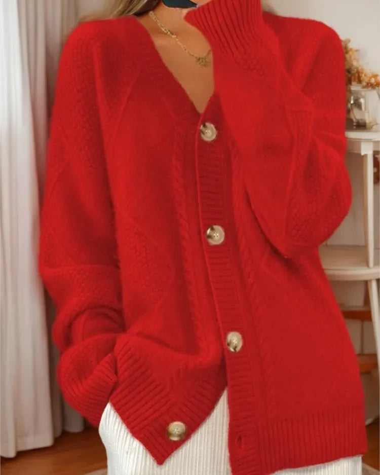 Gilet jacquard boutonné Sylvie — Rouge