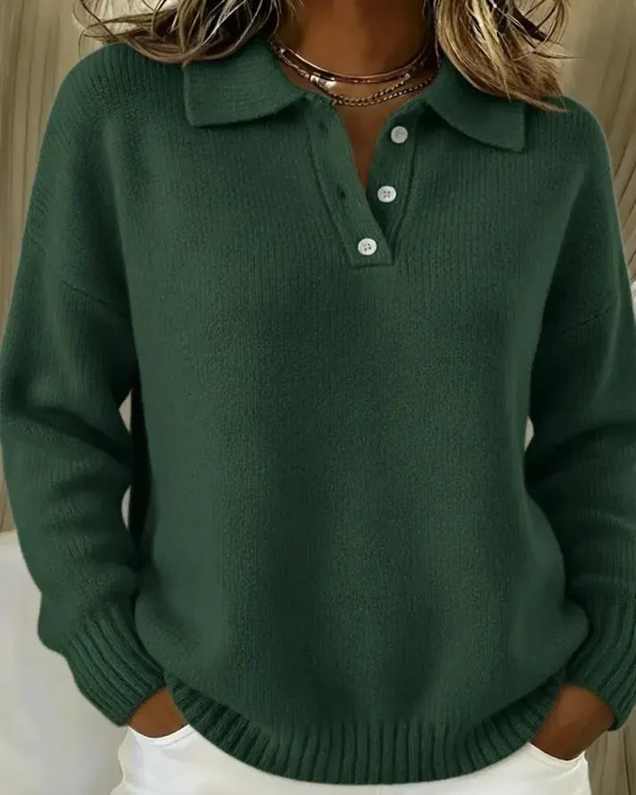 Pull polo en maille Agathe — Vert foncé