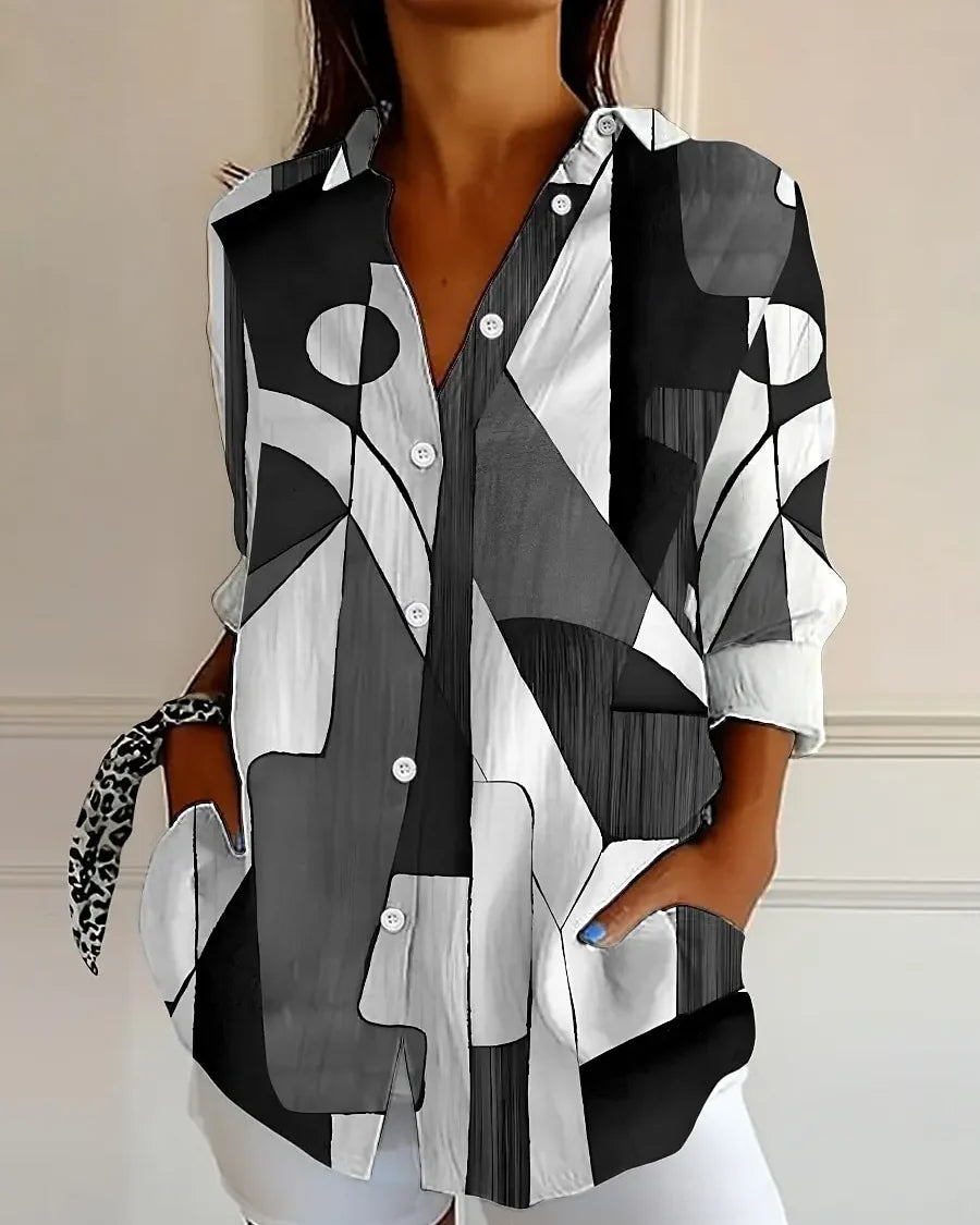 Chemise imprimé géométrique Delphine — Noir et blanc