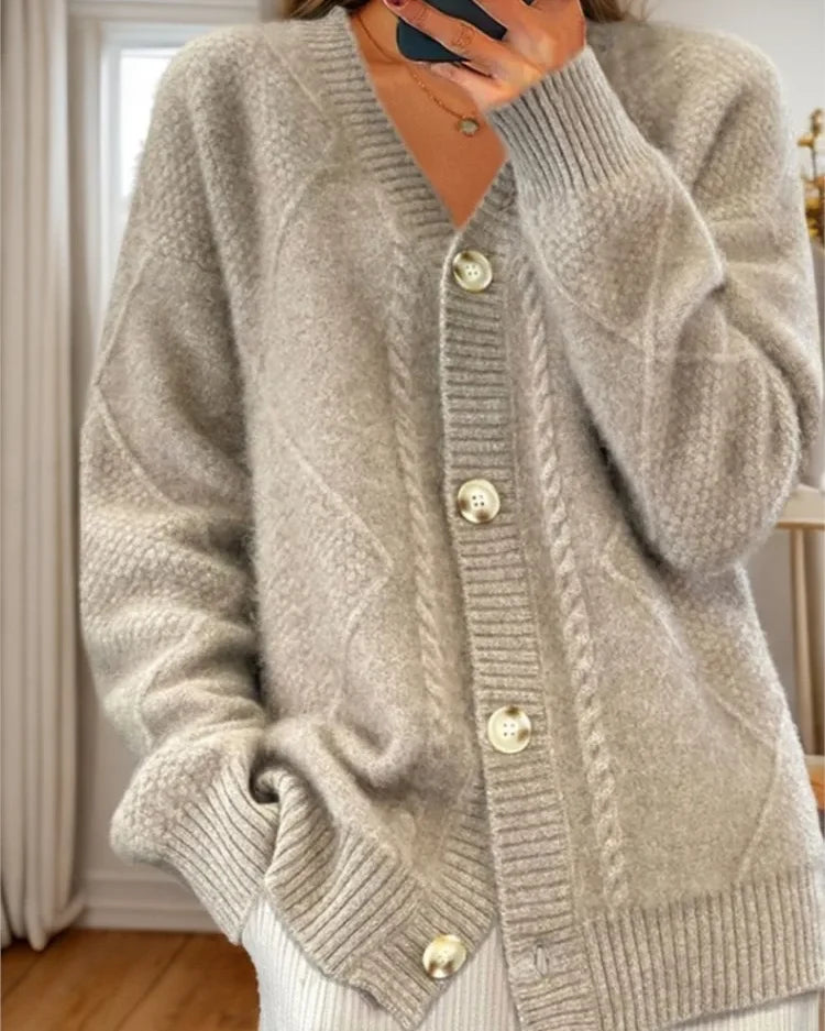 Gilet jacquard boutonné Sylvie — Écru