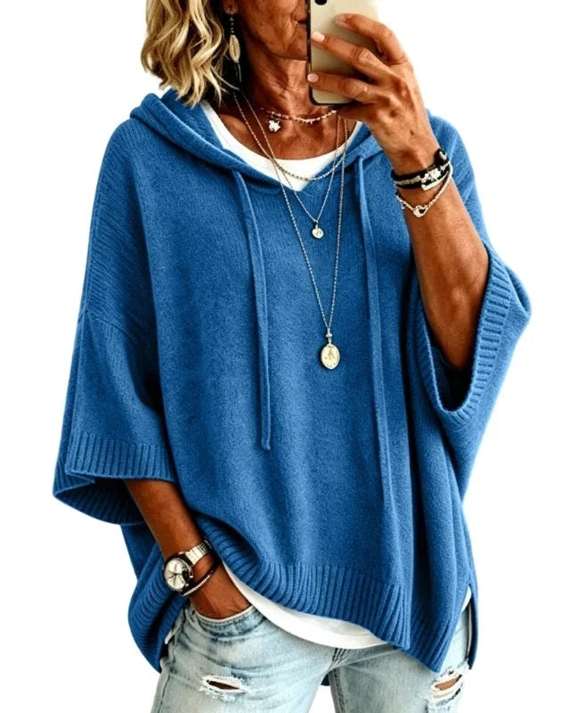 Pull à capuche oversize en maille Louise — Bleu jean