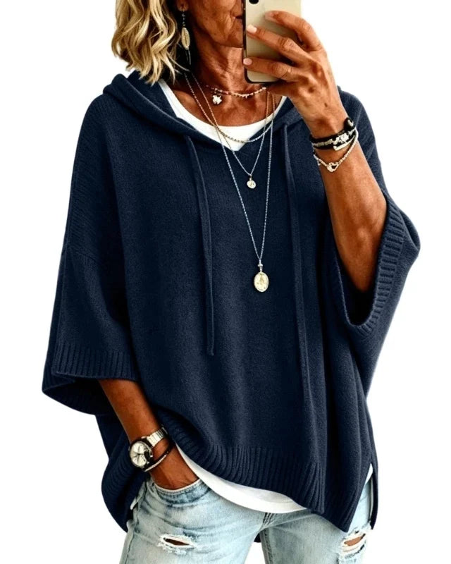 Pull à capuche oversize en maille Louise — Bleu marine