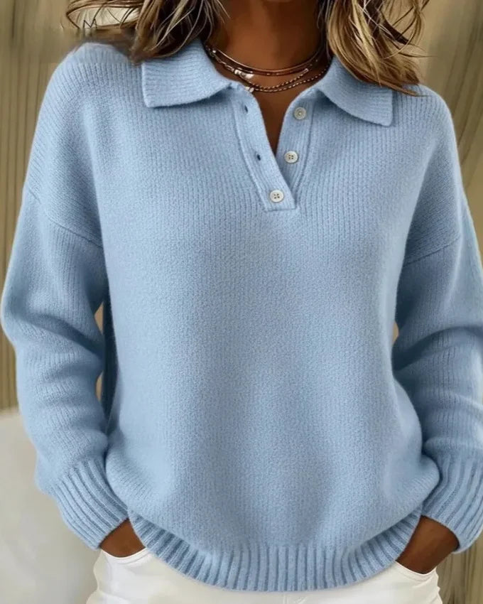 Pull polo en maille Agathe — Bleu ciel