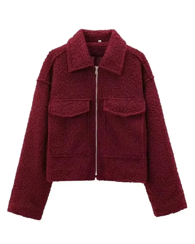 Veste courte en lainage zippée Adèle — Bordeaux