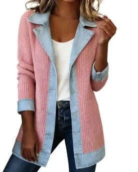 Veste blazer bi-matière denim Inès — Rose