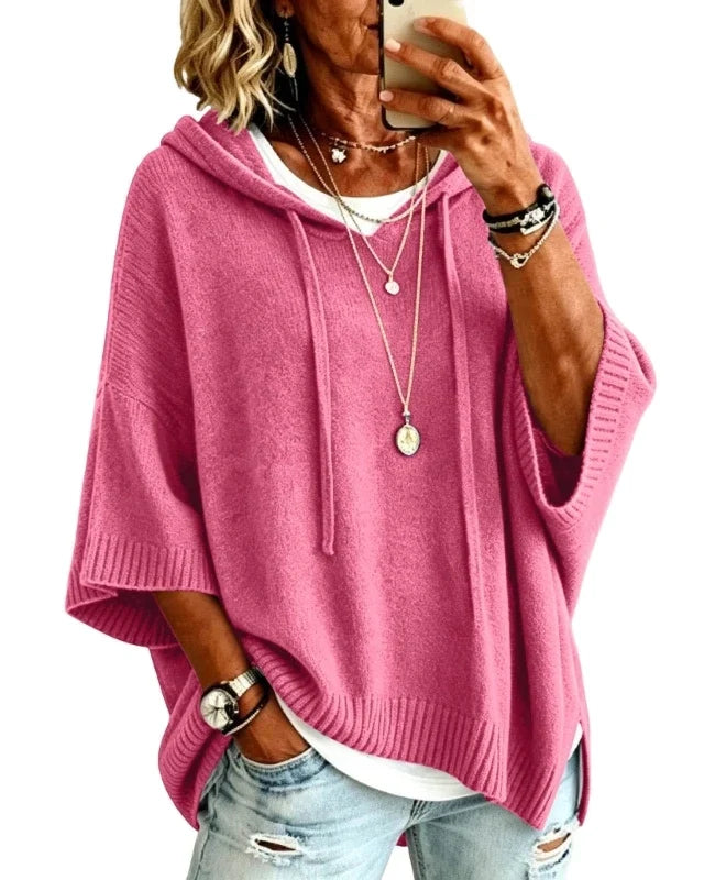 Pull à capuche oversize en maille Louise — Rose