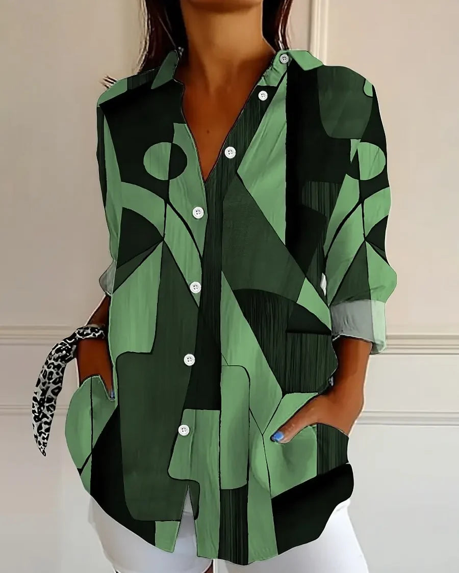 Chemise imprimé géométrique Delphine — Vert