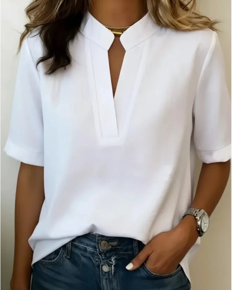 Blouse col V manches courtes Sidonie — Blanc