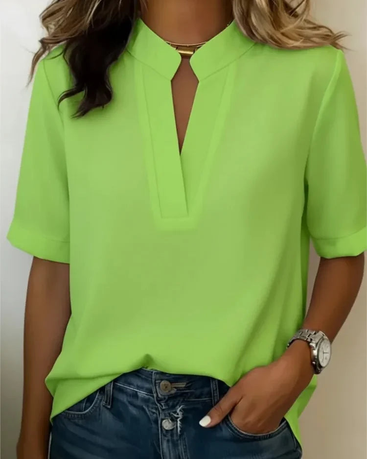 Blouse col V manches courtes Sidonie — Vert anis
