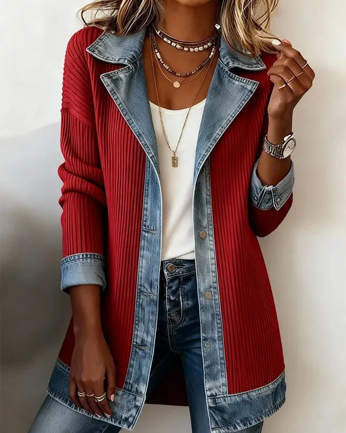 Veste blazer bi-matière denim Inès — Bordeaux